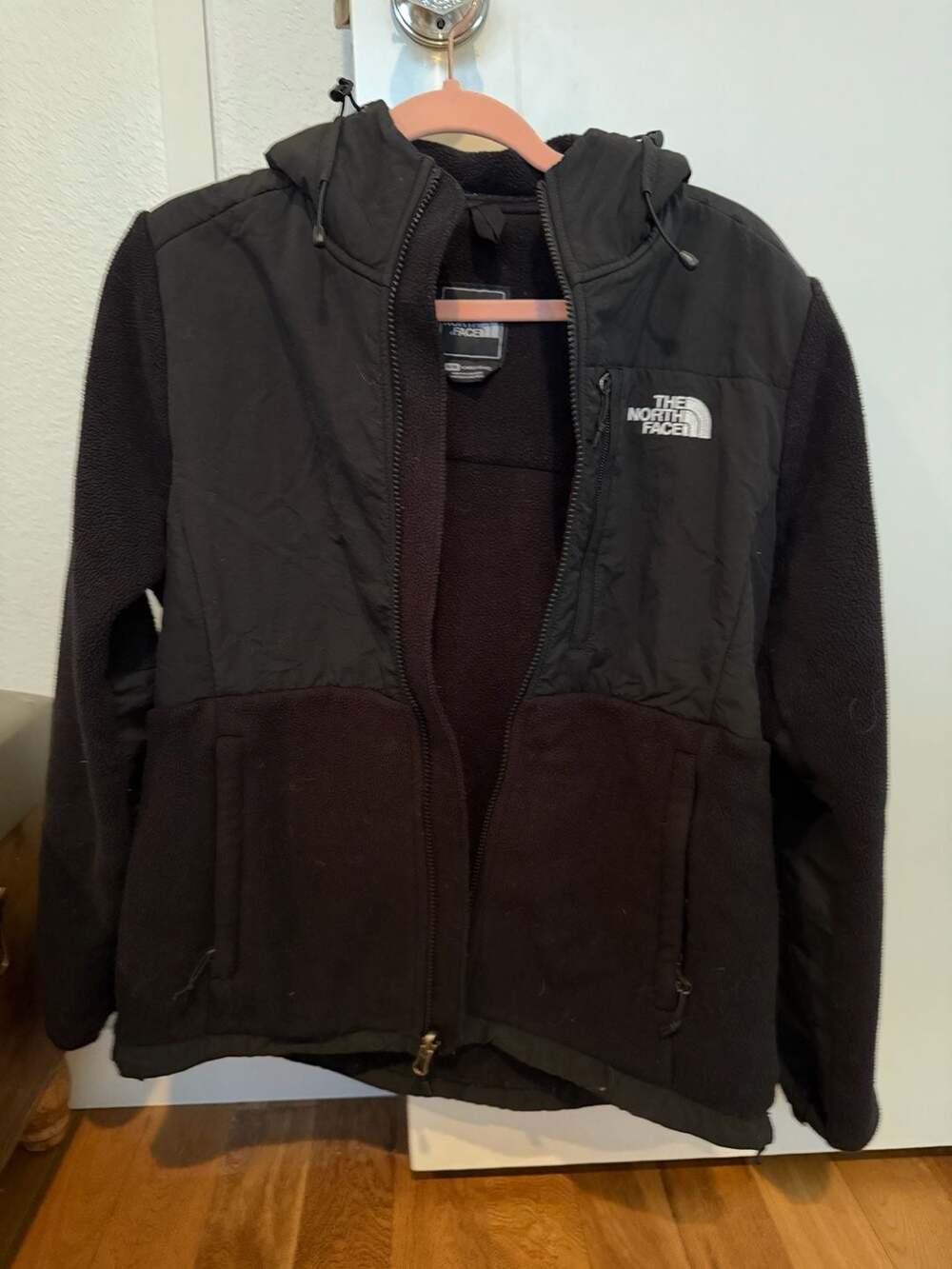 The North Face Denali Hooded Full Zip Fleece Black Jacket Pockets Women's XS